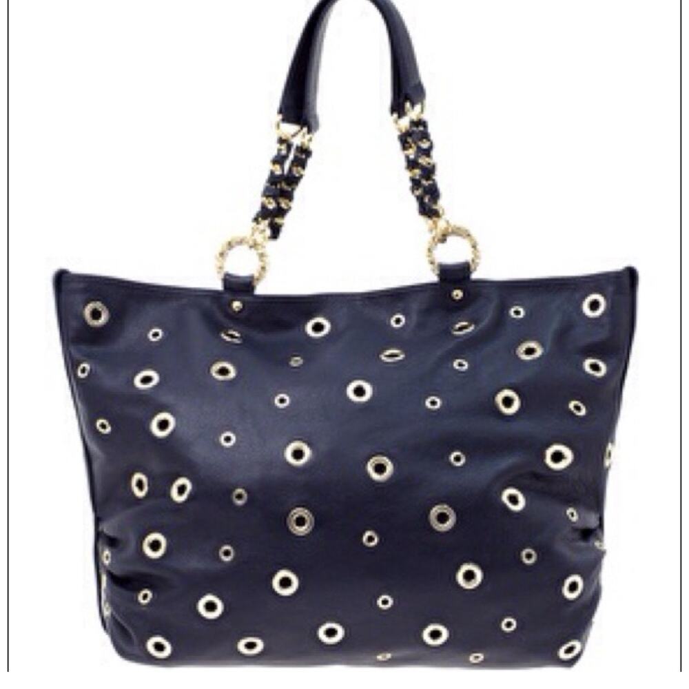 Reiss Navy Leather Grommet Bag - Picture 2 of 15